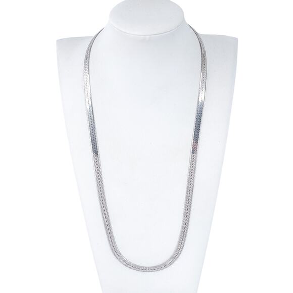 Vintage Sterling Silver 925 Wide Flat Italian Herringbone Chain Necklace 24” - Picture 1 of 6